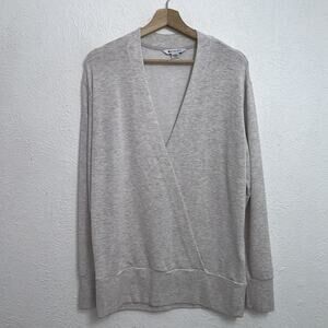 Athleta Fleece Heathered Gray Sweater V-Neck Long Sleeve Women’s Small
